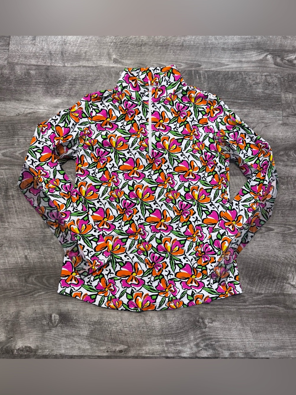 IBKUL Long Sleeve 1/4 Zip Mock Neck Top Sonia Print Floral Womnes Sz. XS